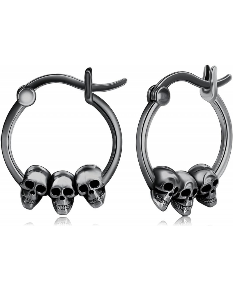 Skull Earrings 925 Sterling Silver Gothic Skeleton Earrings Huggie Hoop Earrings Skull Jewelry Halloween Gifts for Women Girl...