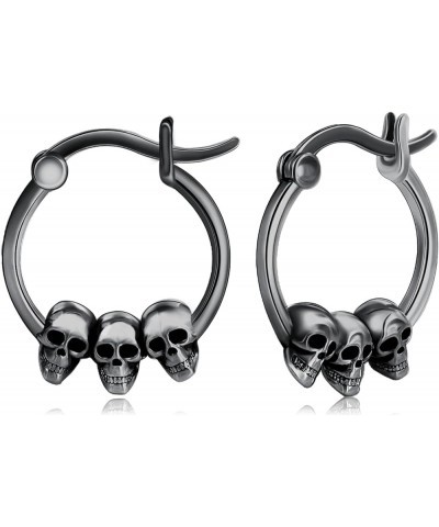 Skull Earrings 925 Sterling Silver Gothic Skeleton Earrings Huggie Hoop Earrings Skull Jewelry Halloween Gifts for Women Girl...