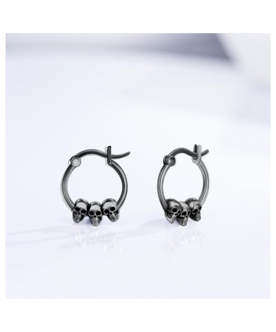 Skull Earrings 925 Sterling Silver Gothic Skeleton Earrings Huggie Hoop Earrings Skull Jewelry Halloween Gifts for Women Girl...