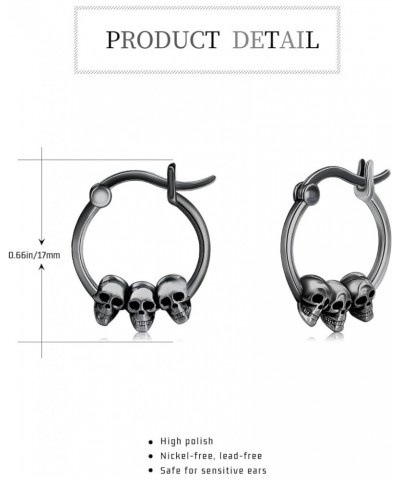 Skull Earrings 925 Sterling Silver Gothic Skeleton Earrings Huggie Hoop Earrings Skull Jewelry Halloween Gifts for Women Girl...