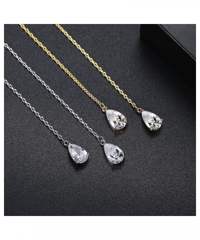 14k Gold Plated Simple Marquise and Teardrop Shaped Clear Cubic Zirconia Long Chain Threader Earrings Fashion Jewelry for Wom...