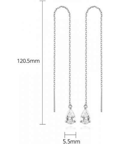 14k Gold Plated Simple Marquise and Teardrop Shaped Clear Cubic Zirconia Long Chain Threader Earrings Fashion Jewelry for Wom...