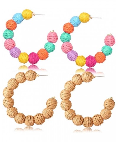 Rattan Earrings for Women Hypoallergenic Bohemian Handmade Rattan Round Circle Ball Hoop Earrings Vintage Weave Straw Hoops G...