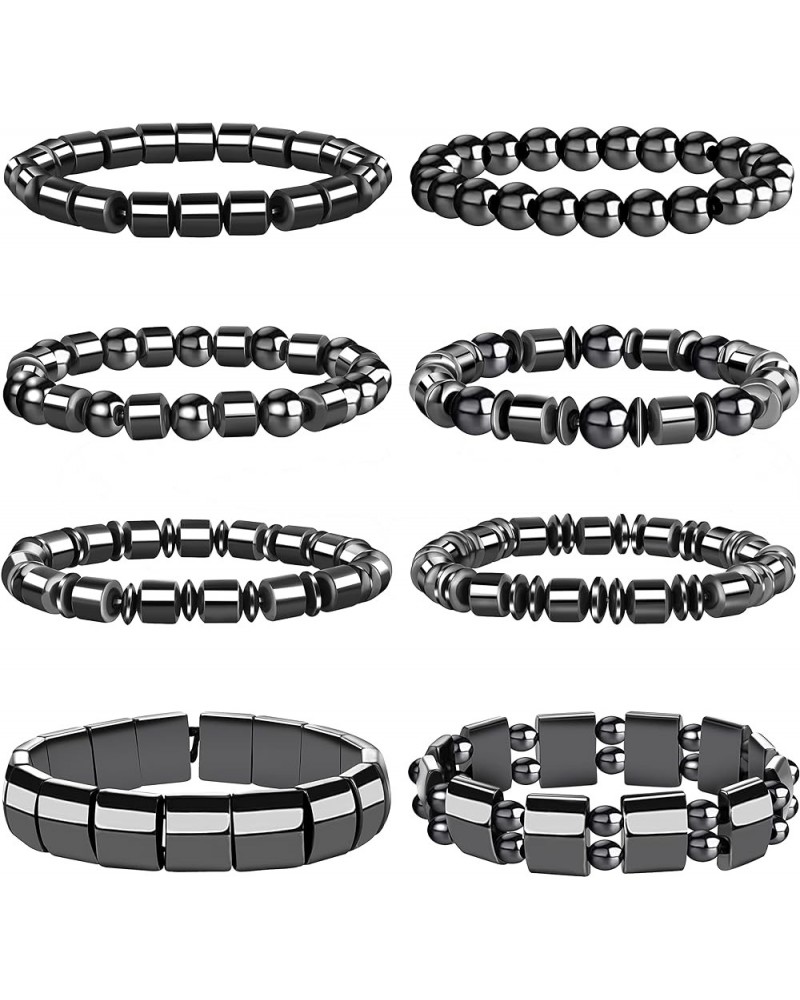 8 Pcs Hematite Bracelet Set for Men Women Healing Stretch Round Bead Stone Bracelet Unisex Jewelry Gift a:8 Pcs $10.06 Bracelets