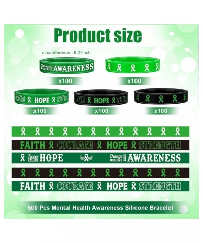 500 Pcs Mental Health Awareness Silicone Bracelet Bulk with Saying Green Ribbon Wristbands Health Bracelet Mental Health Gift...