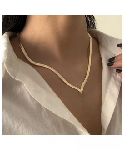 Minimalist Copper V-shaped Flat Snake Chain Choker Necklace for Women Butterfly Snake Bone Herringbone Short Collar Clavicle ...