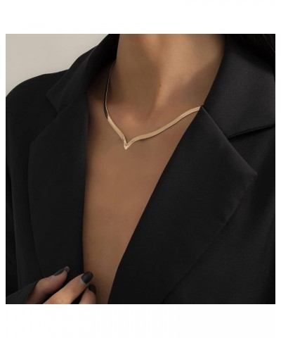 Minimalist Copper V-shaped Flat Snake Chain Choker Necklace for Women Butterfly Snake Bone Herringbone Short Collar Clavicle ...