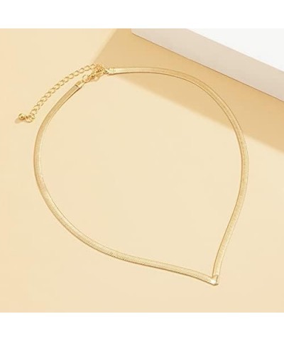 Minimalist Copper V-shaped Flat Snake Chain Choker Necklace for Women Butterfly Snake Bone Herringbone Short Collar Clavicle ...