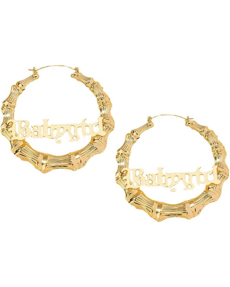 Large Bamboo Hoop Earrings Old English Font Babygirl Letter Earrings Hip-Pop Style Fashion Party Accessory Babygirl-7.5cm $7....