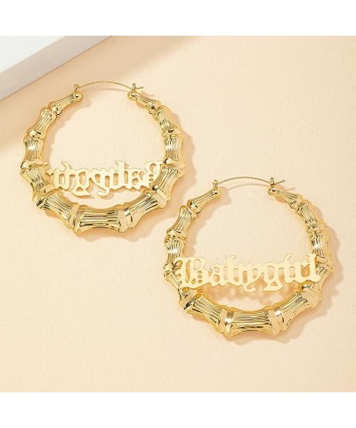 Large Bamboo Hoop Earrings Old English Font Babygirl Letter Earrings Hip-Pop Style Fashion Party Accessory Babygirl-7.5cm $7....