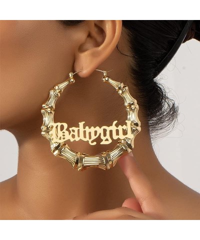 Large Bamboo Hoop Earrings Old English Font Babygirl Letter Earrings Hip-Pop Style Fashion Party Accessory Babygirl-7.5cm $7....