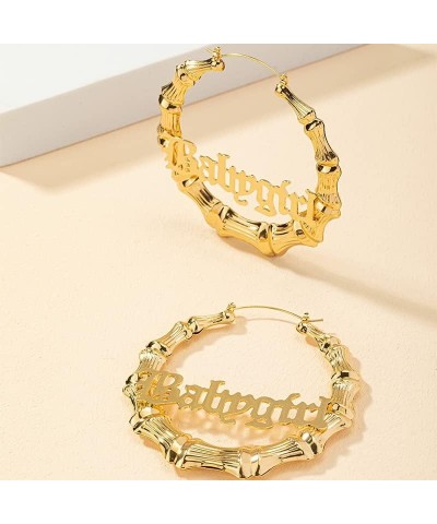 Large Bamboo Hoop Earrings Old English Font Babygirl Letter Earrings Hip-Pop Style Fashion Party Accessory Babygirl-7.5cm $7....