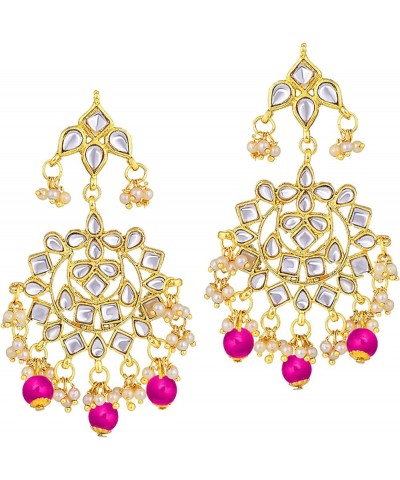 Gold Plated Kundan Jewelry Necklace With Earring Set For Women Rani Pink $18.62 Jewelry Sets