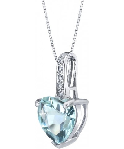 14K White Gold Diamond and Genuine or Created Gemstone Heart Pendant for Women Aquamarine $102.40 Necklaces
