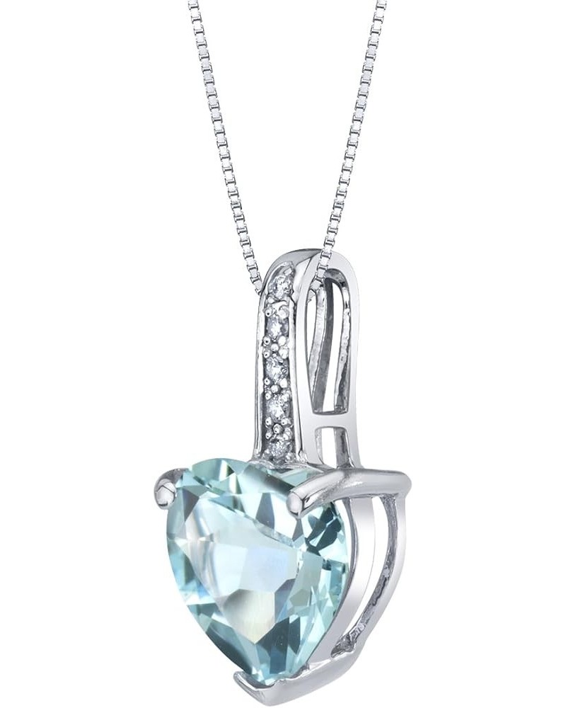 14K White Gold Diamond and Genuine or Created Gemstone Heart Pendant for Women Aquamarine $102.40 Necklaces