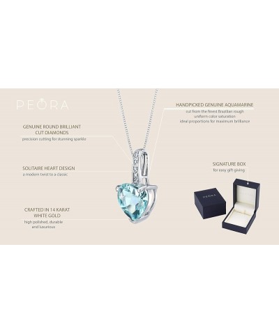 14K White Gold Diamond and Genuine or Created Gemstone Heart Pendant for Women Aquamarine $102.40 Necklaces