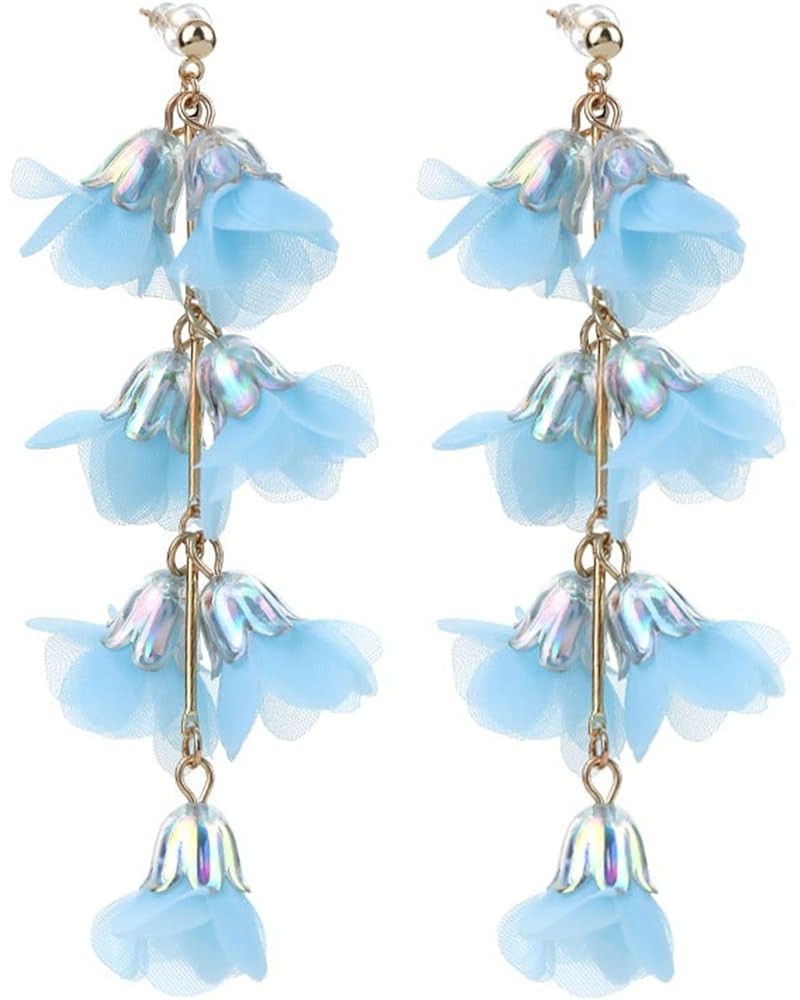 Long Crystal Floral Earrings Bohemian Tassel Earrings Handmade Drop Dangle Earrings for Women Girls Blue $4.94 Earrings