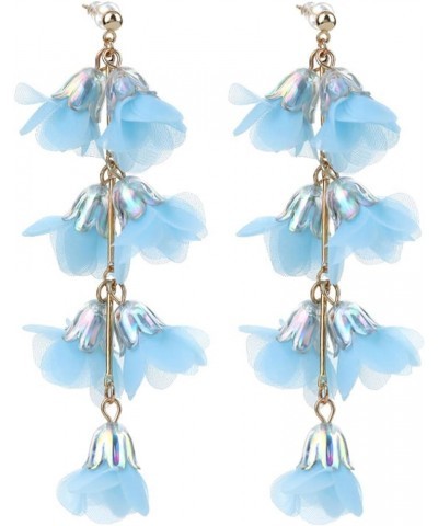 Long Crystal Floral Earrings Bohemian Tassel Earrings Handmade Drop Dangle Earrings for Women Girls Blue $4.94 Earrings