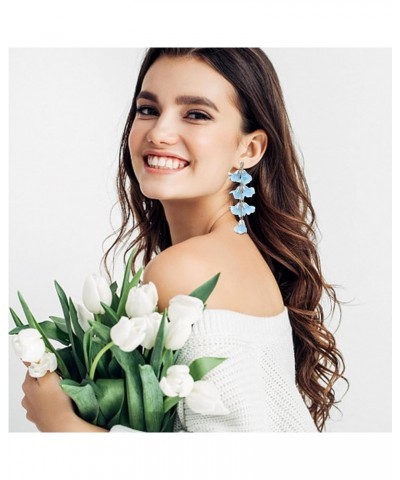 Long Crystal Floral Earrings Bohemian Tassel Earrings Handmade Drop Dangle Earrings for Women Girls Blue $4.94 Earrings