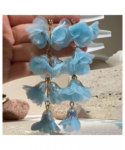 Long Crystal Floral Earrings Bohemian Tassel Earrings Handmade Drop Dangle Earrings for Women Girls Blue $4.94 Earrings