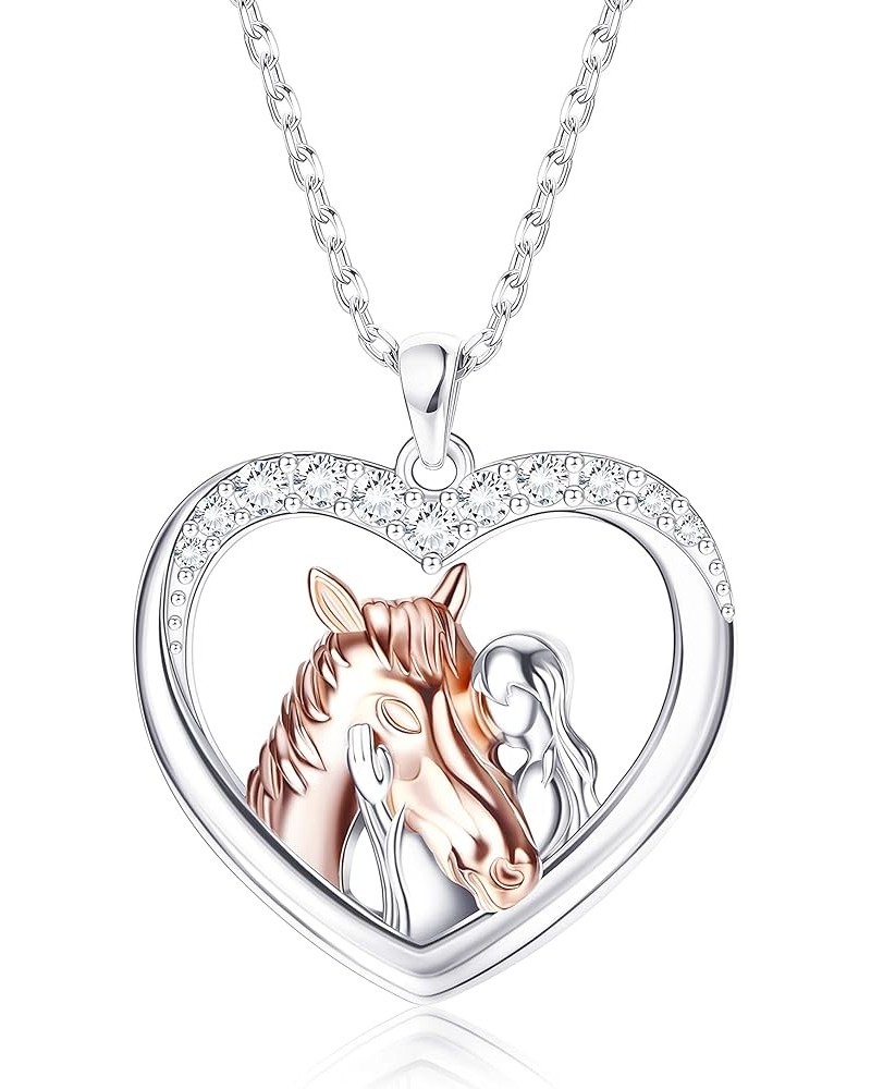 Rose Gold Plated Horse Necklace for Women 925 Sterling Silver Love Heart Horse Pendant Necklace Horse Gifts Birthday Christma...