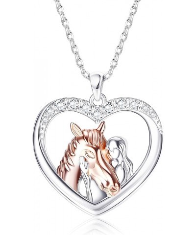 Rose Gold Plated Horse Necklace for Women 925 Sterling Silver Love Heart Horse Pendant Necklace Horse Gifts Birthday Christma...