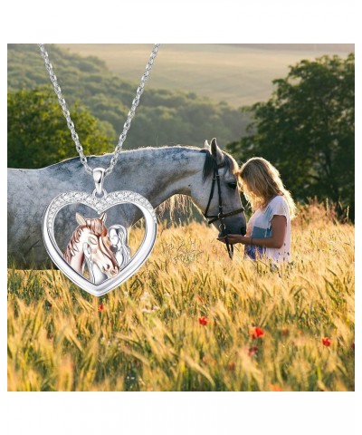 Rose Gold Plated Horse Necklace for Women 925 Sterling Silver Love Heart Horse Pendant Necklace Horse Gifts Birthday Christma...