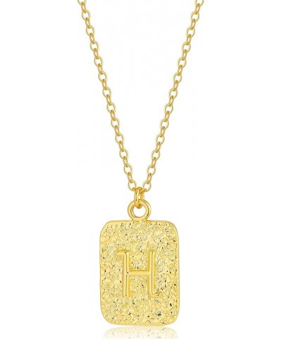 Hammered Gold Dog Tag for Women | Initial Monogram Pendant Necklace | 18k Plated Over - 925 Sterling | Personalized A-Z Lette...