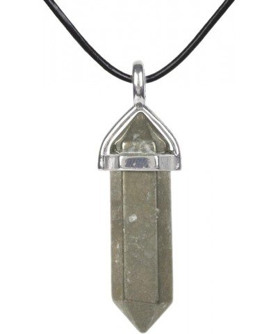 Natural Gemstone Hexagonal Pointed Reiki Chakra Pendant Genuine Leather Necklace 18 Pyrite $7.34 Necklaces