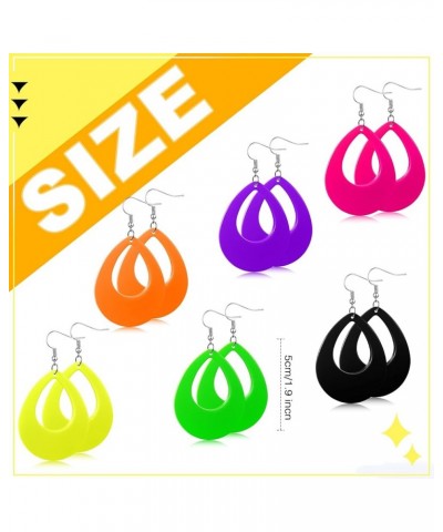 6 Pairs 80s Neon Earrings for Women Lightning Circular Oval Jewelry Retro Neon Earring Dangle Girls Costume 80's Party, 6 Col...