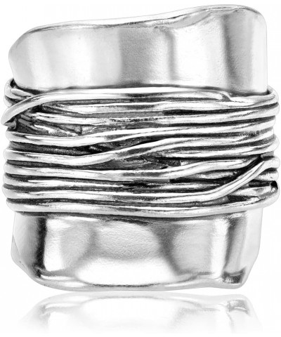 925 Sterling Silver Shield Ring With Center Wire Wrap, Textured, Vintage Look Stylish Hypoallergenic, Nickel and Lead-free, A...