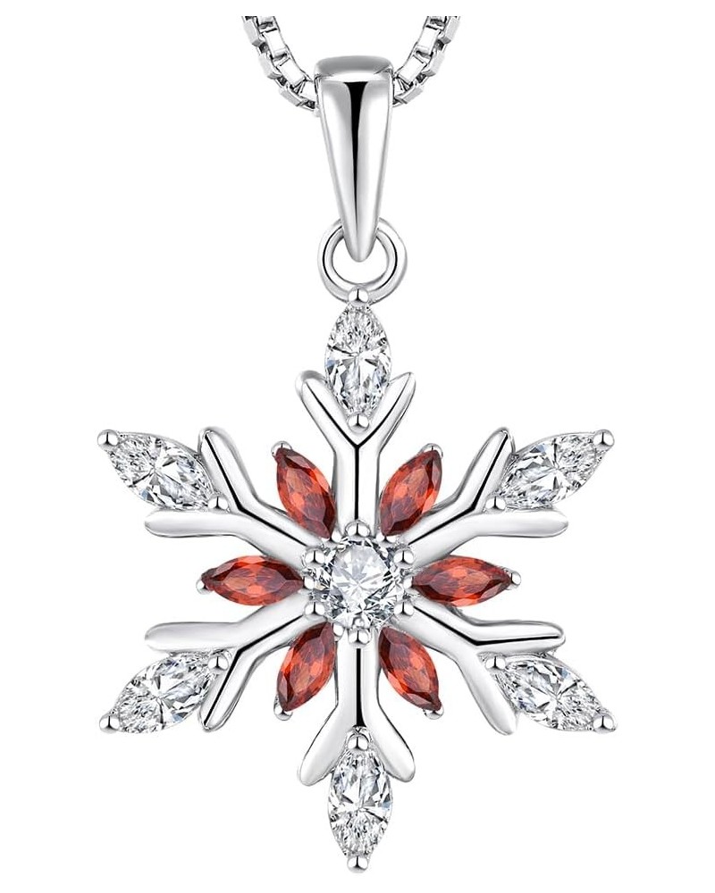 Snowflake Necklace Sterling Silver Flower Christmas Necklaces for Women Garnet Color $40.49 Necklaces