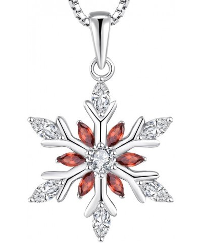 Snowflake Necklace Sterling Silver Flower Christmas Necklaces for Women Garnet Color $40.49 Necklaces