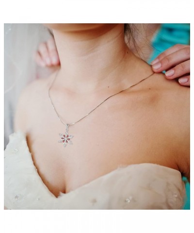 Snowflake Necklace Sterling Silver Flower Christmas Necklaces for Women Garnet Color $40.49 Necklaces