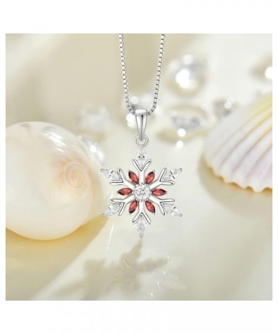 Snowflake Necklace Sterling Silver Flower Christmas Necklaces for Women Garnet Color $40.49 Necklaces