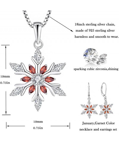 Snowflake Necklace Sterling Silver Flower Christmas Necklaces for Women Garnet Color $40.49 Necklaces