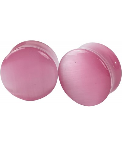 Pair of Convex Pink Cat Eye Stone Double Flare Plugs (STN-693) 7/16" (11mm) $10.68 Body Jewelry