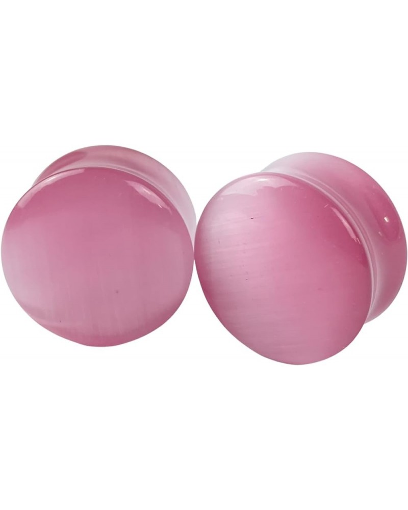 Pair of Convex Pink Cat Eye Stone Double Flare Plugs (STN-693) 7/16" (11mm) $10.68 Body Jewelry