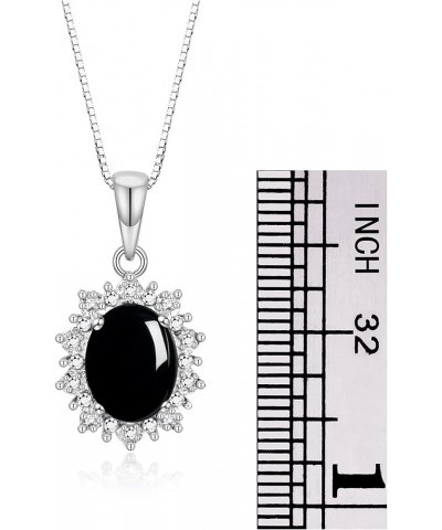 Princess Diana Inspired Necklace: Gemstone & Diamond Sterling Silver Pendant, 18 Chain, 9X7MM Birthstone, Women's Jewelry Cab...