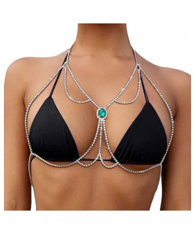 Rhinestone Body Chains for Women Sexy Silver Body Chain Crystal Chest Chain Bikini Body Jewelry for Women Party Beach Nightcl...