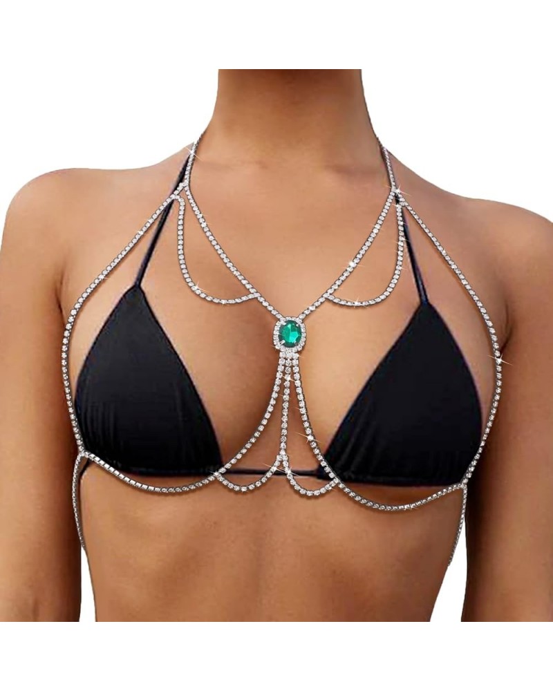 Rhinestone Body Chains for Women Sexy Silver Body Chain Crystal Chest Chain Bikini Body Jewelry for Women Party Beach Nightcl...