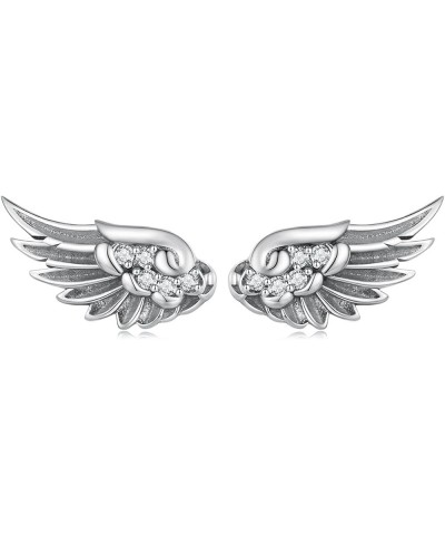 Vintage Angel Wing Stud Earrings for Women Men, 925 Sterling Silver Cubic Zircon Retro Small Wing Earrings Studs Womens Mens ...