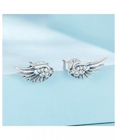 Vintage Angel Wing Stud Earrings for Women Men, 925 Sterling Silver Cubic Zircon Retro Small Wing Earrings Studs Womens Mens ...