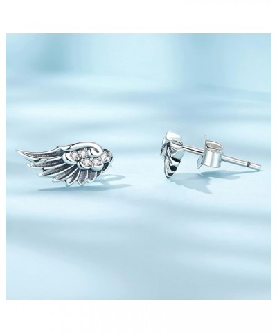 Vintage Angel Wing Stud Earrings for Women Men, 925 Sterling Silver Cubic Zircon Retro Small Wing Earrings Studs Womens Mens ...