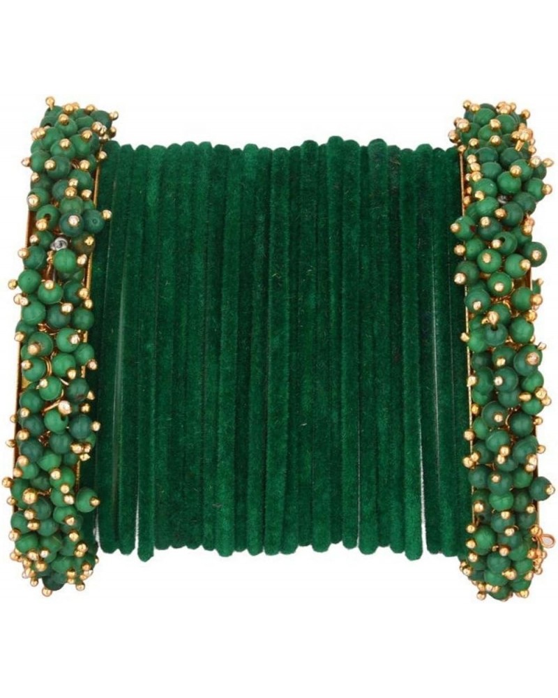 Indian Bangle Set Faux Pearls Beads Plain Velvet Bracelet Bangle Jewelry for Women Green (Set of 26 Pcs) 2-8 $14.17 Bracelets