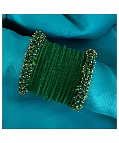 Indian Bangle Set Faux Pearls Beads Plain Velvet Bracelet Bangle Jewelry for Women Green (Set of 26 Pcs) 2-8 $14.17 Bracelets