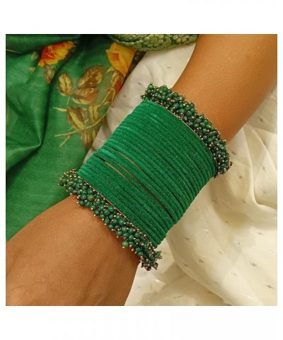 Indian Bangle Set Faux Pearls Beads Plain Velvet Bracelet Bangle Jewelry for Women Green (Set of 26 Pcs) 2-8 $14.17 Bracelets