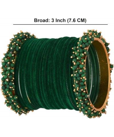 Indian Bangle Set Faux Pearls Beads Plain Velvet Bracelet Bangle Jewelry for Women Green (Set of 26 Pcs) 2-8 $14.17 Bracelets