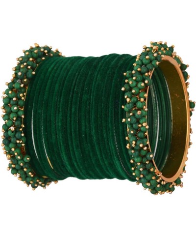 Indian Bangle Set Faux Pearls Beads Plain Velvet Bracelet Bangle Jewelry for Women Green (Set of 26 Pcs) 2-8 $14.17 Bracelets