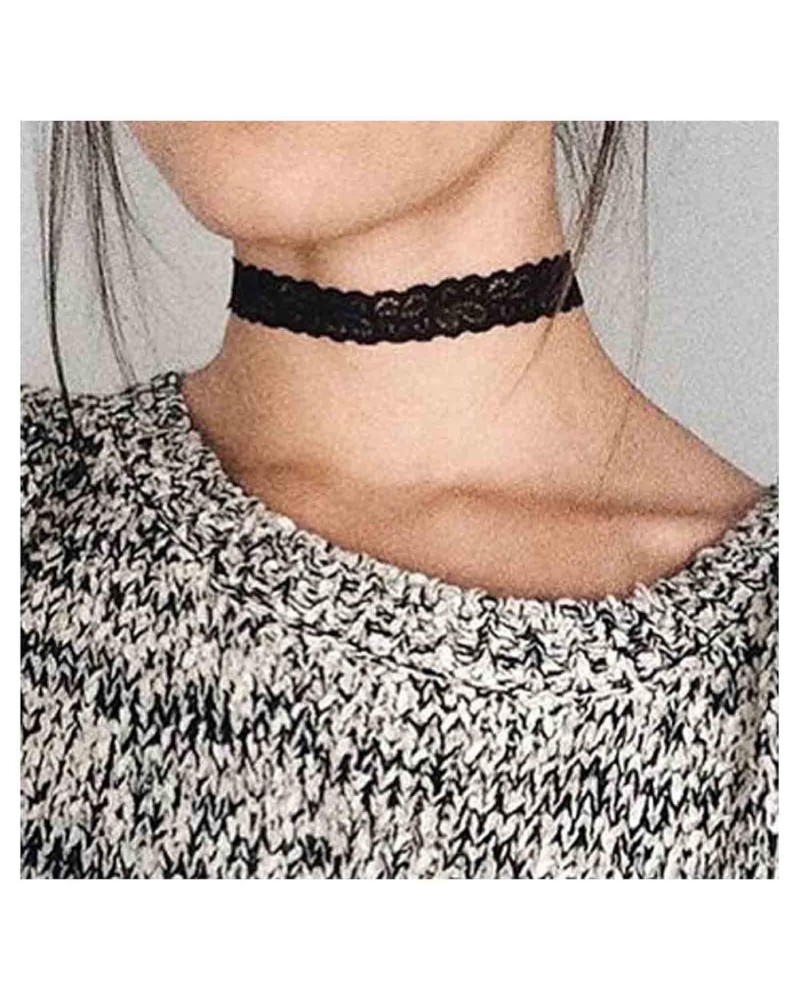 Vintage Black Wide Lace Choker Necklace Black Hollow Lace Collar Necklace Crocheted Lace Necklace Punk Tattoo Choker Chain Sh...